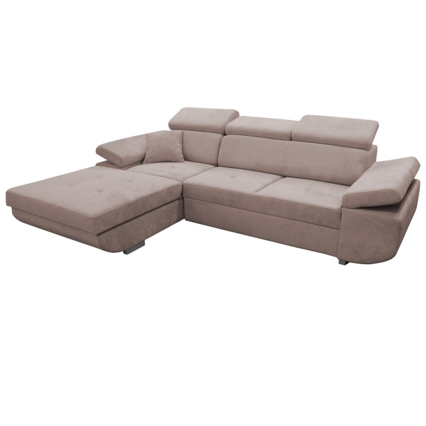 Canapé d'angle convertible CASTELO en L, côté gauche, beige, avec coffre de rangement