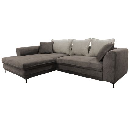 Canapé d'angle convertible en L avec coffre de rangement LAGOA, angle gauche, taupe/gris
