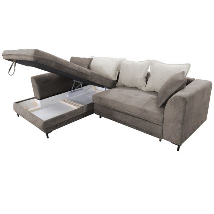 Canapé d'angle convertible en L avec coffre de rangement LAGOA, angle gauche, taupe/gris