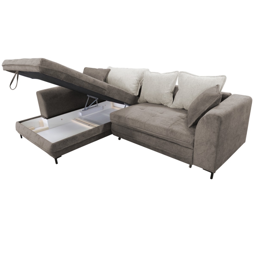 Canapé d'angle convertible en L avec coffre de rangement LAGOA, angle gauche, taupe/gris