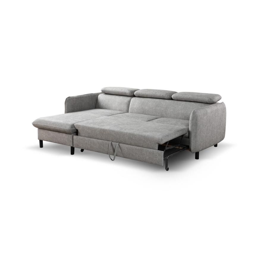 Canapé d'angle convertible en L avec coffre de rangement NISA, gris, version gauche