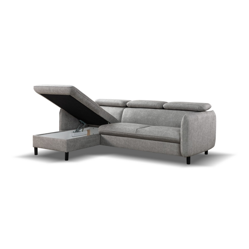 Canapé d'angle convertible en L avec coffre de rangement NISA, gris, version gauche