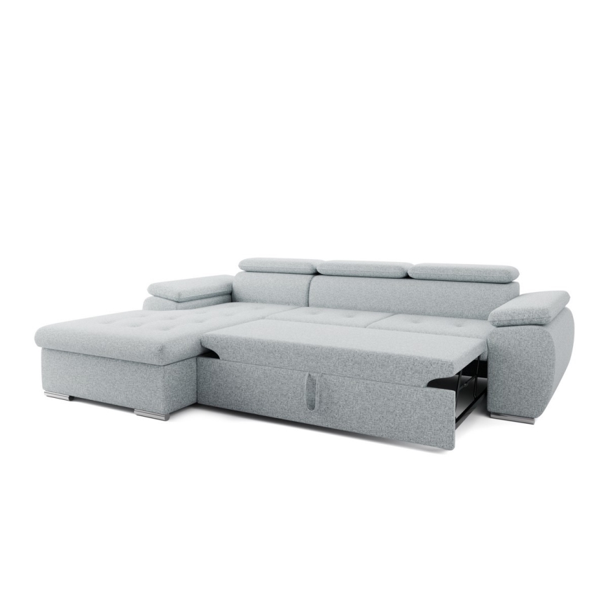 Canapé d'angle convertible en L avec coffre de rangement PADUA, gris, côté gauche