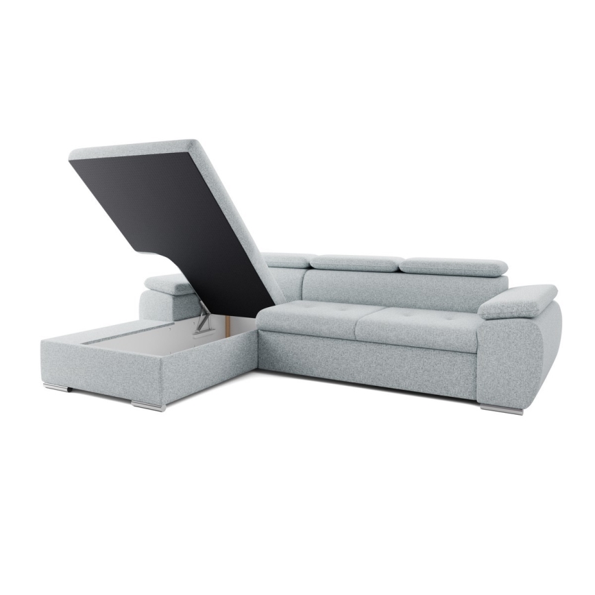 Canapé d'angle convertible en L avec coffre de rangement PADUA, gris, côté gauche