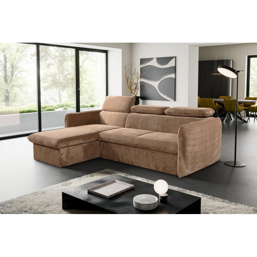 Canapé d'angle convertible en L avec rangement BEJA beige, version gauche