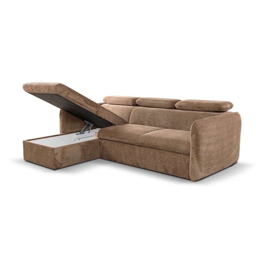 Canapé d'angle convertible en L avec rangement BEJA beige, version gauche