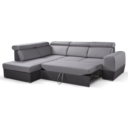 Canapé d'angle convertible en L avec rangement MATRIX gris, version gauche