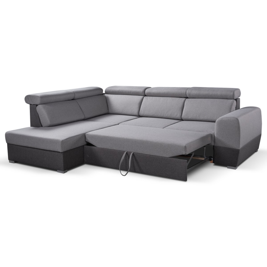 Canapé d'angle convertible en L avec rangement MATRIX gris, version gauche