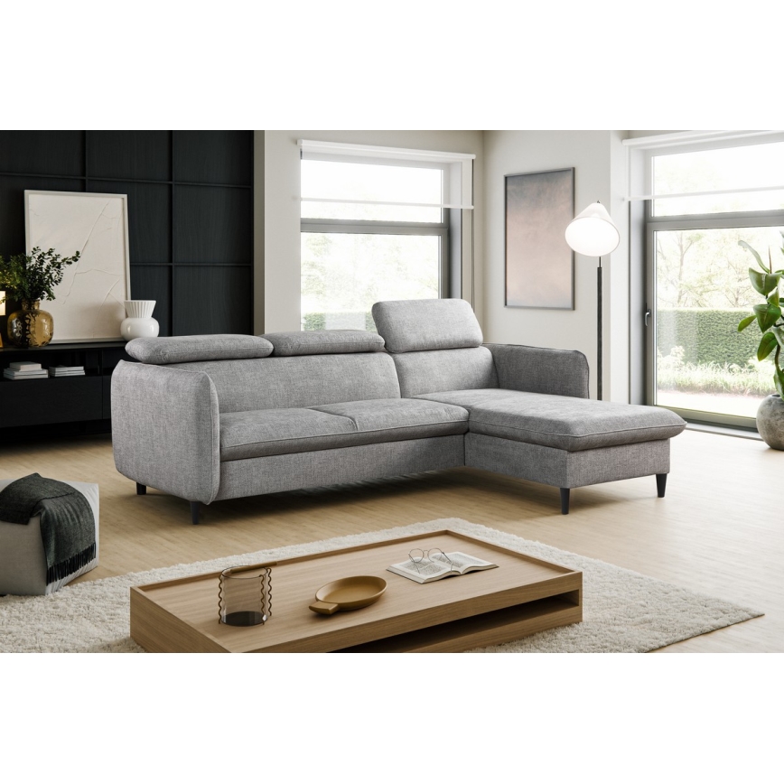 Canapé d'angle convertible en L avec rangement NISA gris droit