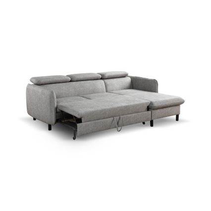 Canapé d'angle convertible en L avec rangement NISA gris droit