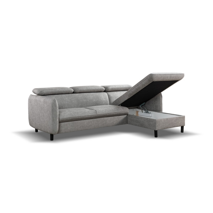 Canapé d'angle convertible en L avec rangement NISA gris droit