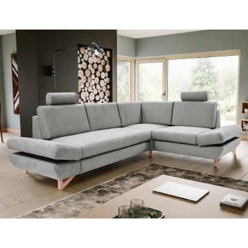 Canapé d'angle convertible en L AVESTA, revêtu de tissu, avec coffre de rangement, côté droit, gris