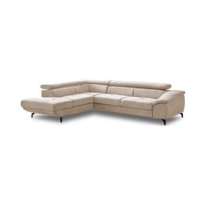 Canapé d'angle convertible en L BRESCIA — version gauche avec coffre de rangement, beige