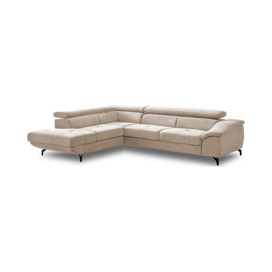 Canapé d'angle convertible en L BRESCIA — version gauche avec coffre de rangement, beige