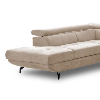 Canapé d'angle convertible en L BRESCIA — version gauche avec coffre de rangement, beige