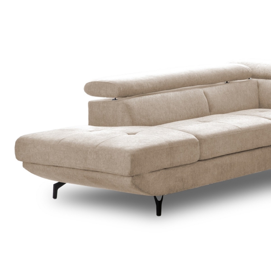 Canapé d'angle convertible en L BRESCIA — version gauche avec coffre de rangement, beige