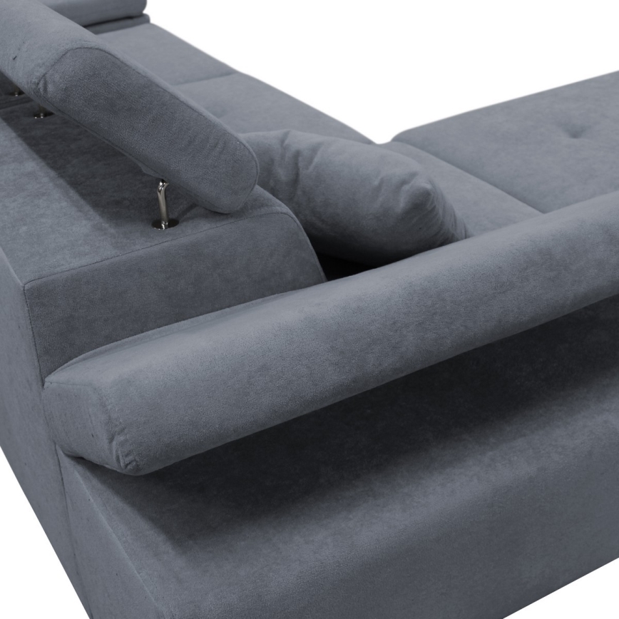 Canapé d'angle convertible en L CASTELO, côté gauche, gris foncé, avec coffre de rangement