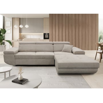 Canapé d'angle convertible en L CASTELO avec coffre de rangement, angle droit, gris