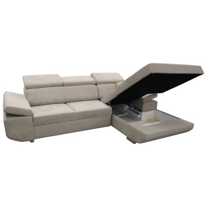 Canapé d'angle convertible en L CASTELO avec coffre de rangement, angle droit, gris