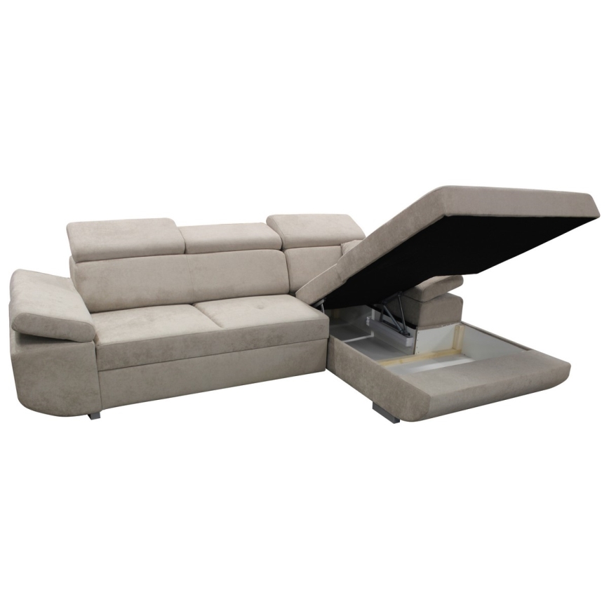 Canapé d'angle convertible en L CASTELO avec coffre de rangement, angle droit, gris