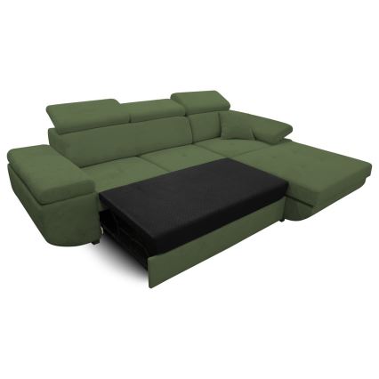 Canapé d'angle convertible en L CASTELO avec coffre de rangement, angle droit, vert