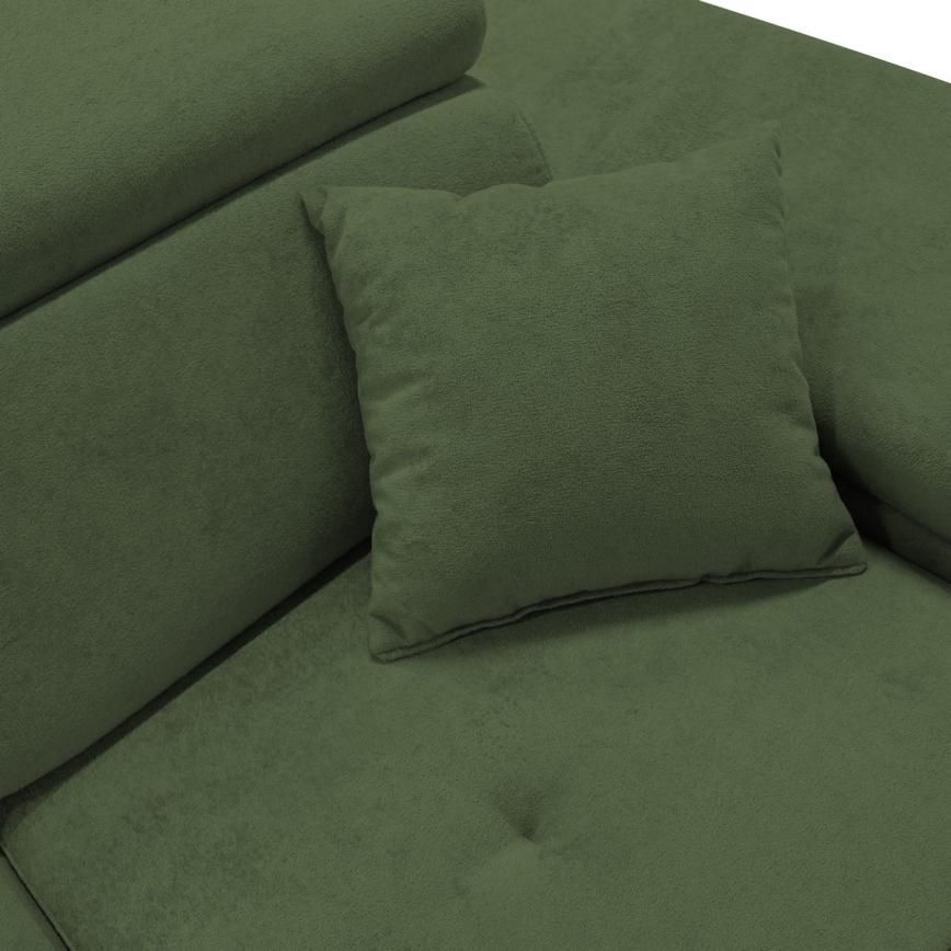 Canapé d'angle convertible en L CASTELO avec coffre de rangement, angle droit, vert