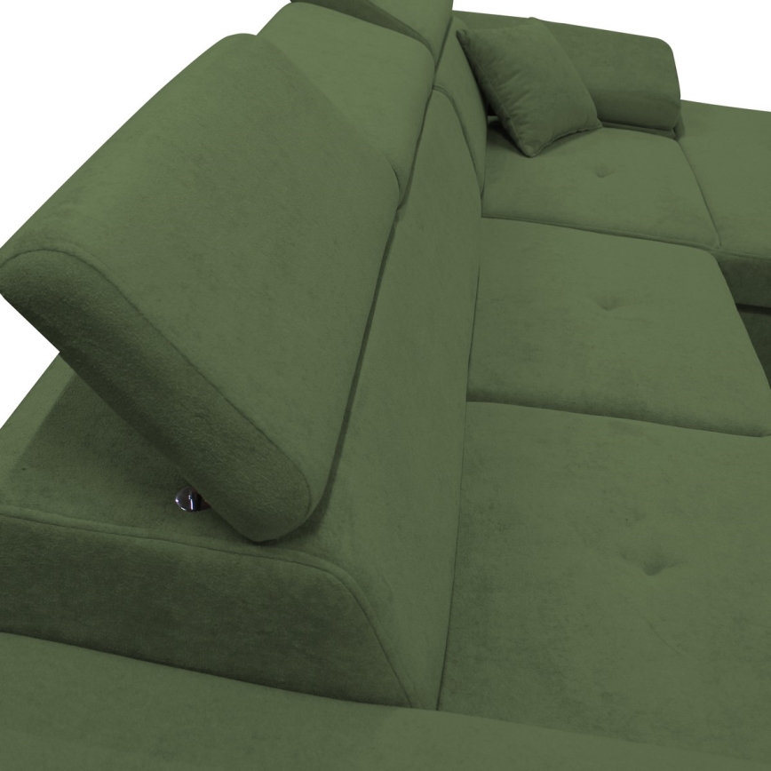 Canapé d'angle convertible en L CASTELO avec coffre de rangement, angle droit, vert