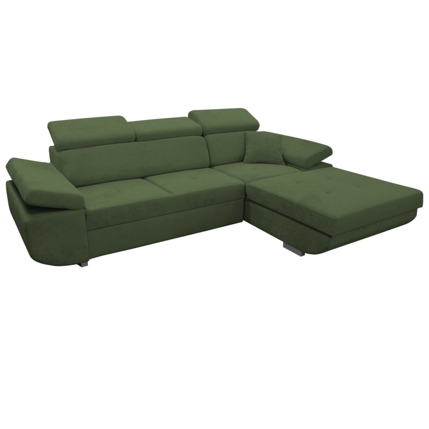 Canapé d'angle convertible en L CASTELO avec coffre de rangement, angle droit, vert