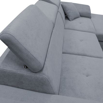 Canapé d'angle convertible en L CASTELO, angle droit, avec coffre de rangement, gris foncé