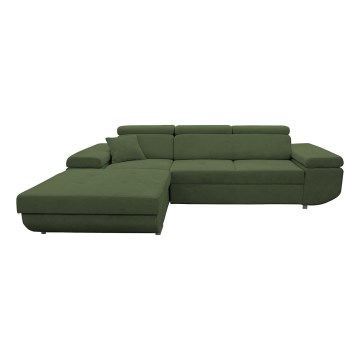 Canapé d'angle convertible en L CASTELO avec coffre de rangement, version gauche, vert