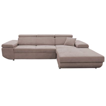 Canapé d'angle convertible en L CASTELO, version droite, beige, avec coffre de rangement intégré