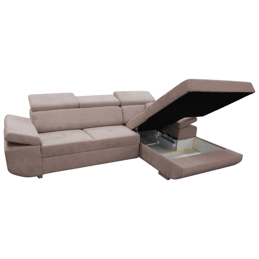 Canapé d'angle convertible en L CASTELO, version droite, beige, avec coffre de rangement intégré