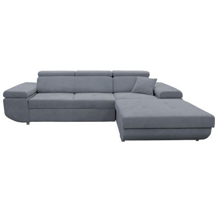 Canapé d'angle convertible en L avec coffre de rangement CASTELO — version droite, gris foncé