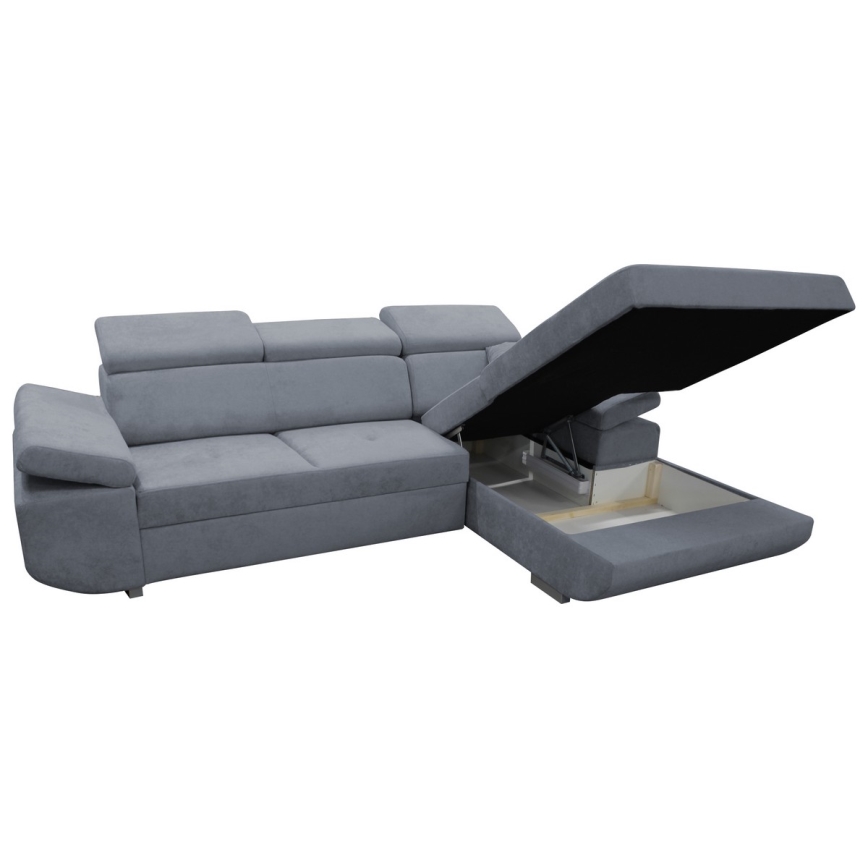Canapé d'angle convertible en L avec coffre de rangement CASTELO — version droite, gris foncé