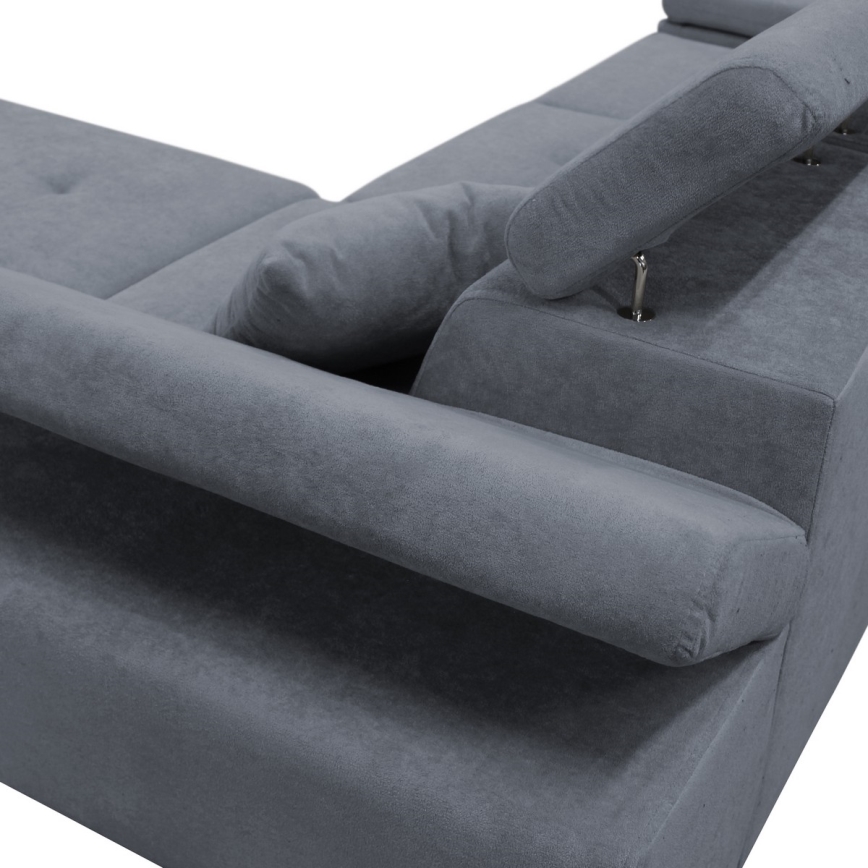 Canapé d'angle convertible en L avec coffre de rangement CASTELO — version droite, gris foncé