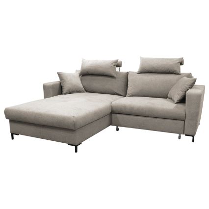 Canapé d'angle convertible en L HORTA, angle gauche, avec coffre de rangement, gris