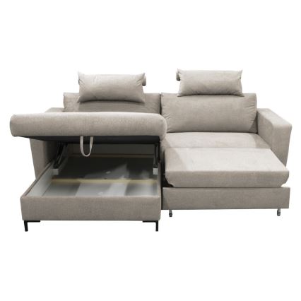 Canapé d'angle convertible en L HORTA, angle gauche, avec coffre de rangement, gris