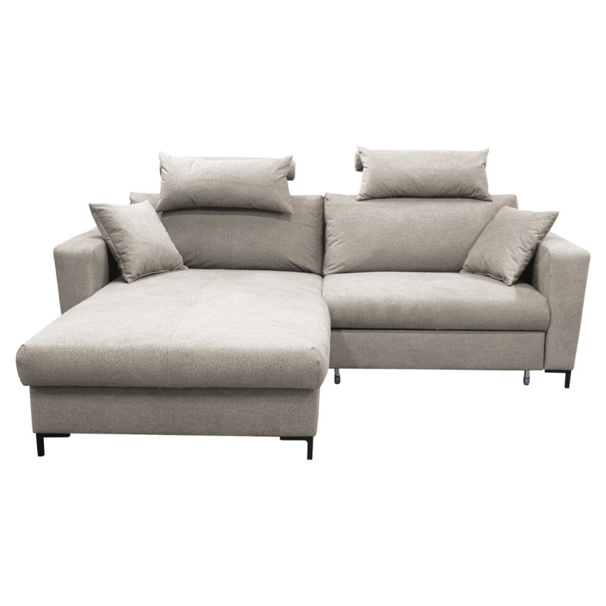 Canapé d'angle convertible en L HORTA, angle gauche, avec coffre de rangement, gris
