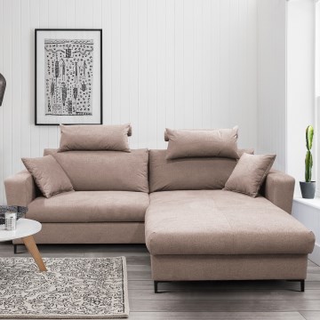Canapé d'angle convertible en L HORTA avec coffre de rangement, angle droit, rose