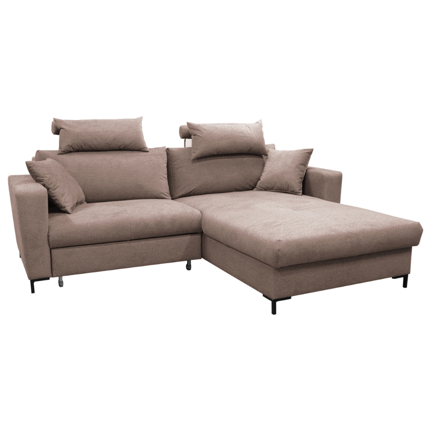Canapé d'angle convertible en L HORTA avec coffre de rangement, angle droit, rose