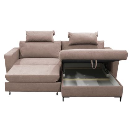 Canapé d'angle convertible en L HORTA avec coffre de rangement, angle droit, rose