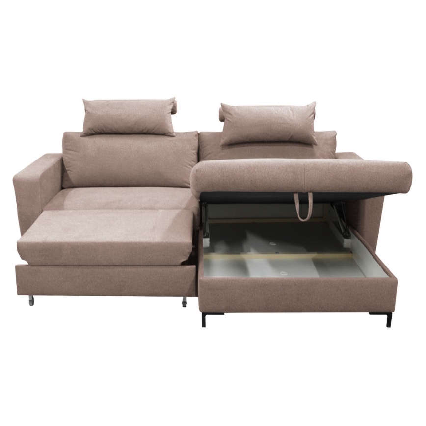 Canapé d'angle convertible en L HORTA avec coffre de rangement, angle droit, rose