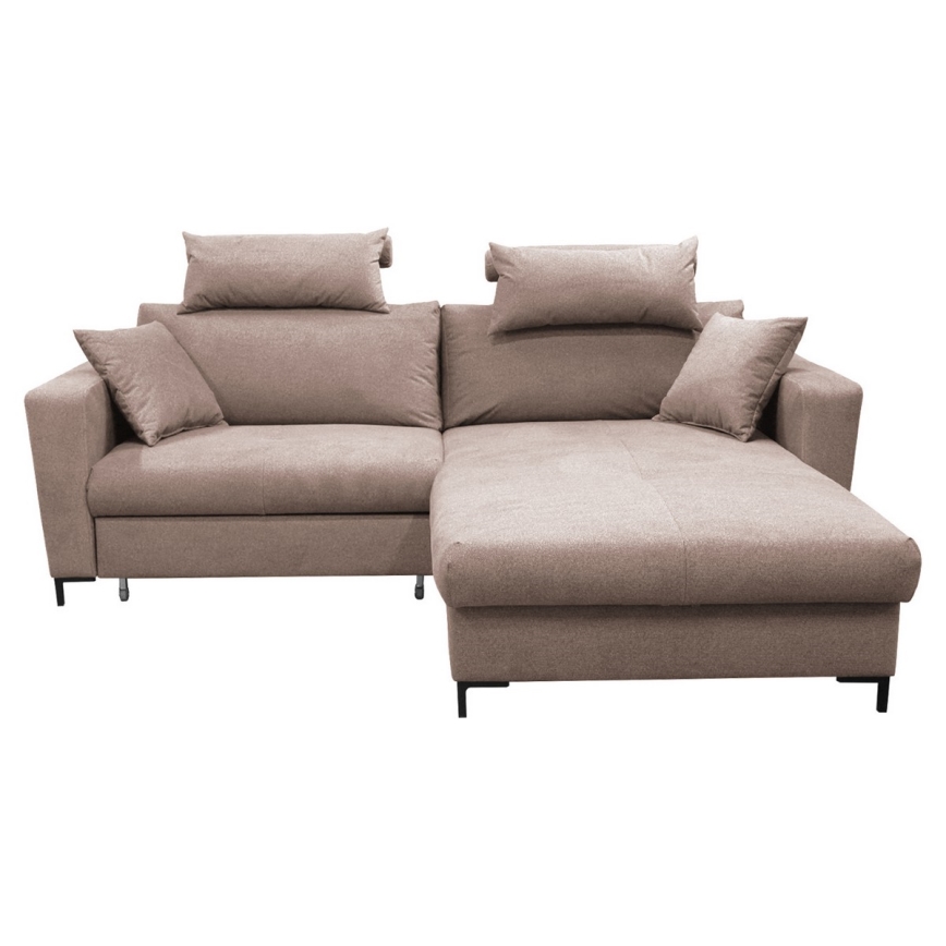 Canapé d'angle convertible en L HORTA avec coffre de rangement, angle droit, rose
