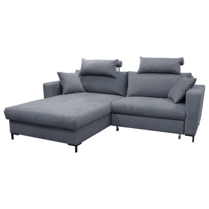 Canapé d'angle convertible en L HORTA avec coffre de rangement, version gauche, gris foncé
