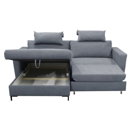 Canapé d'angle convertible en L HORTA avec coffre de rangement, version gauche, gris foncé