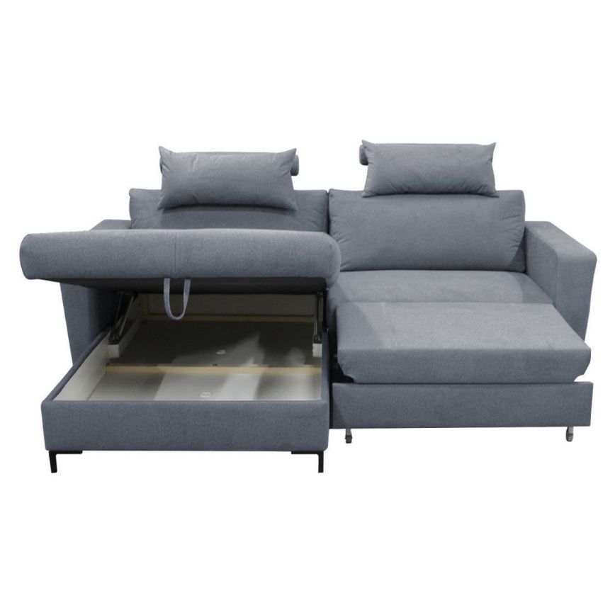 Canapé d'angle convertible en L HORTA avec coffre de rangement, version gauche, gris foncé