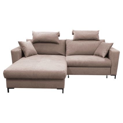 Canapé d'angle convertible en L HORTA, version gauche, rose, avec coffre de rangement