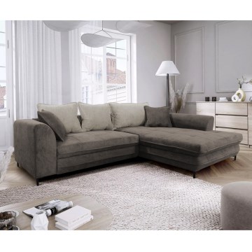 Canapé d'angle convertible en L LAGOA, angle droit, avec coffre de rangement, taupe/gris