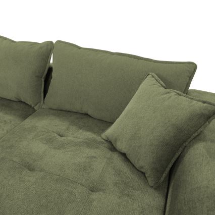 Canapé d'angle convertible en L LAGOA, angle droit, vert, avec coffre de rangement