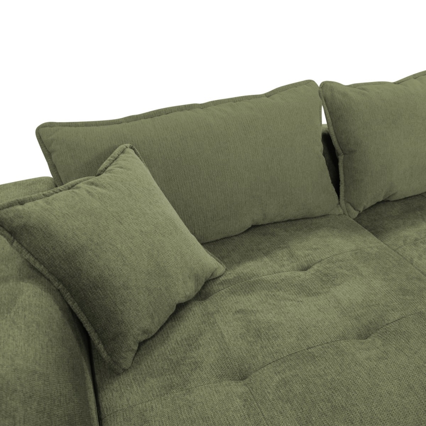 Canapé d'angle convertible en L LAGOA avec coffre de rangement, angle gauche, vert